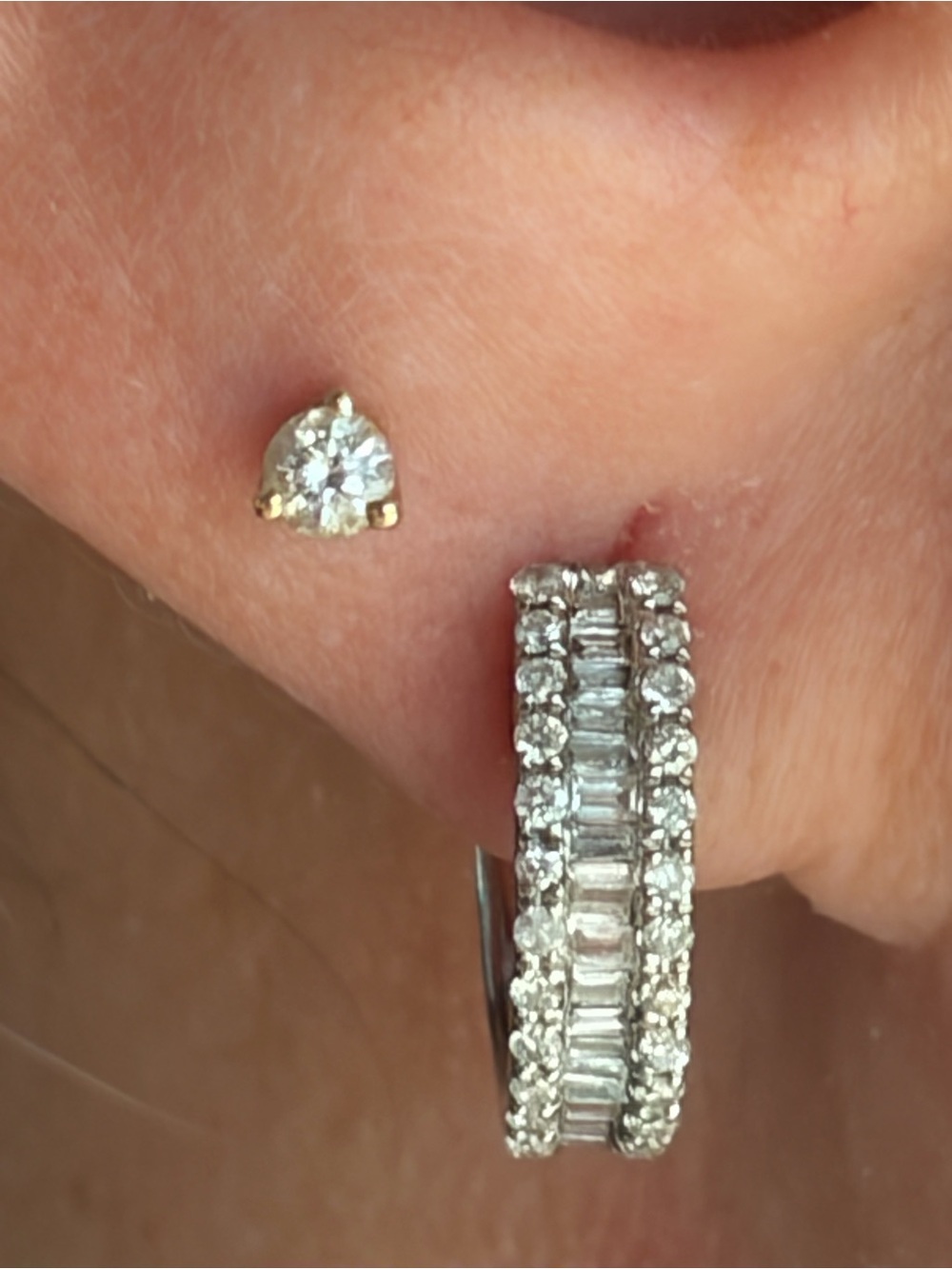 Natural Diamond Baguette Hoop Earrings 18k